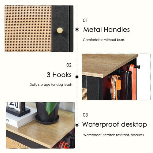 Feeding Station With 1 Storage Cabinets, Pet Feeding Station With 2 Elevated Dog Bowls, Side Hooks, Anti-tip Kit, Hidden Pet Feeder Station For Feeding Watering, Black