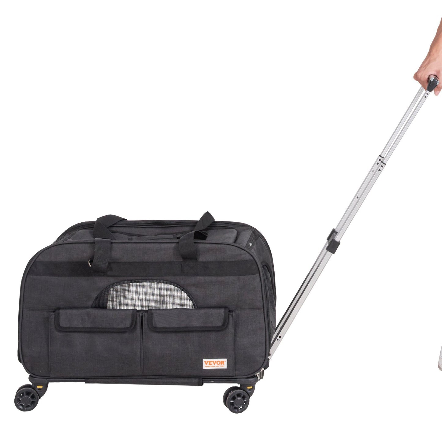 Cat Carrier With Wheels, Rolling Pet Carrier With Telescopic Handle And Shoulder Strap, Dog Carrier With Wheels For Pets Under 35 Lbs, With 1 Folding Bowl, Black