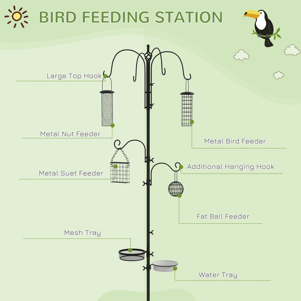 PawHut Bird Feeding Station Kit – Outdoor Wild Bird Feeder Pole with 6 Hooks & 4 Feeders