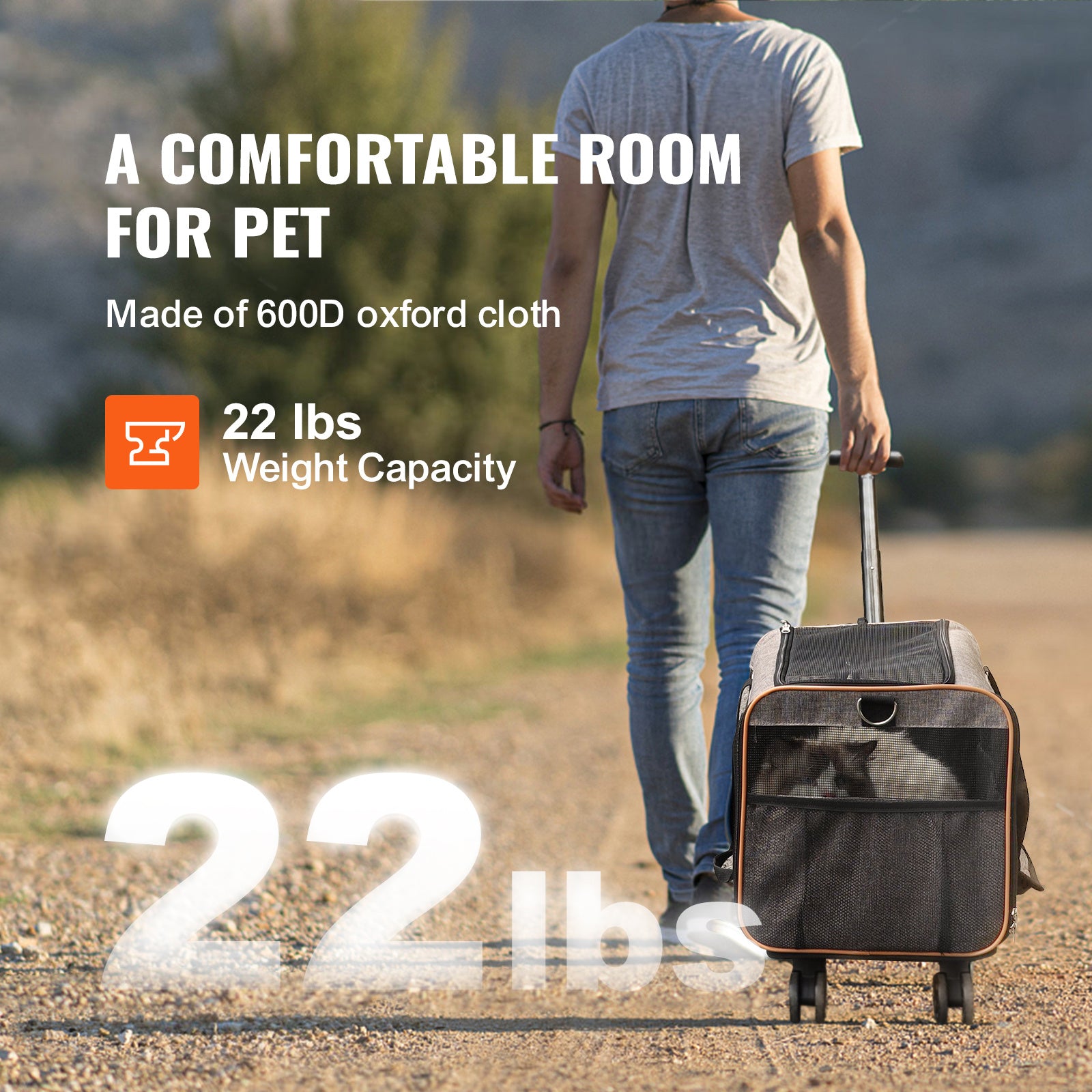 Rolling Pet Carrier with Wheels – Airline Approved (Grey)