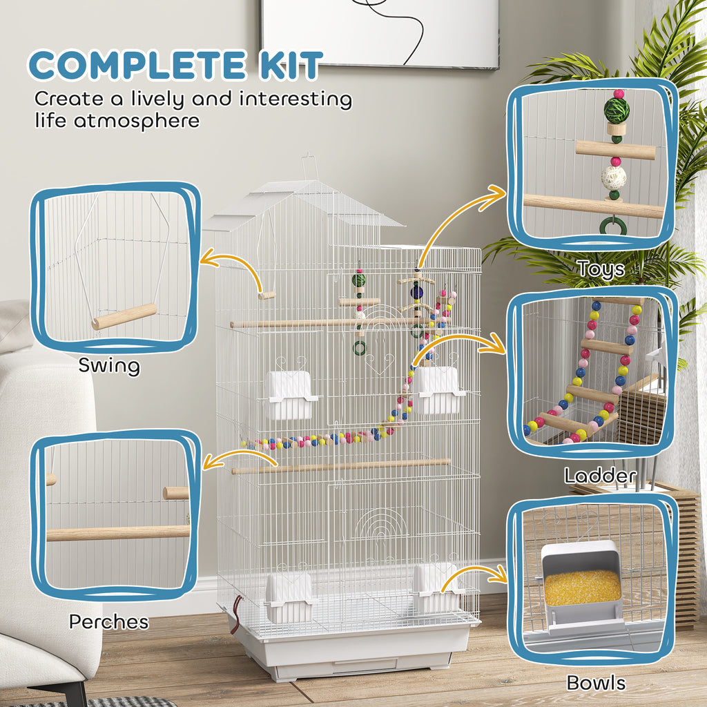 PawHut Tall Bird Cage with Accessories & Toys