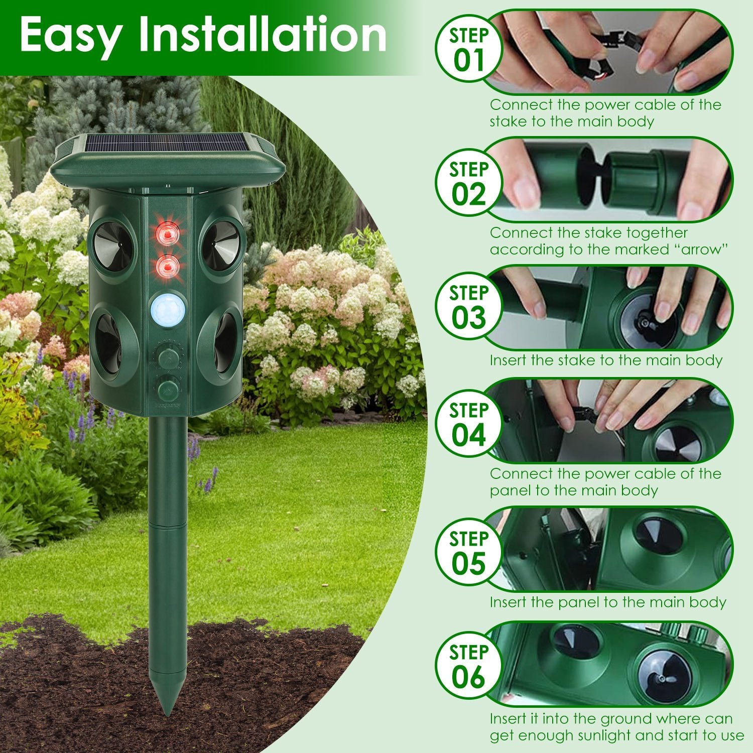 Solar Ultrasonic Animal Repeller with Motion Sensor