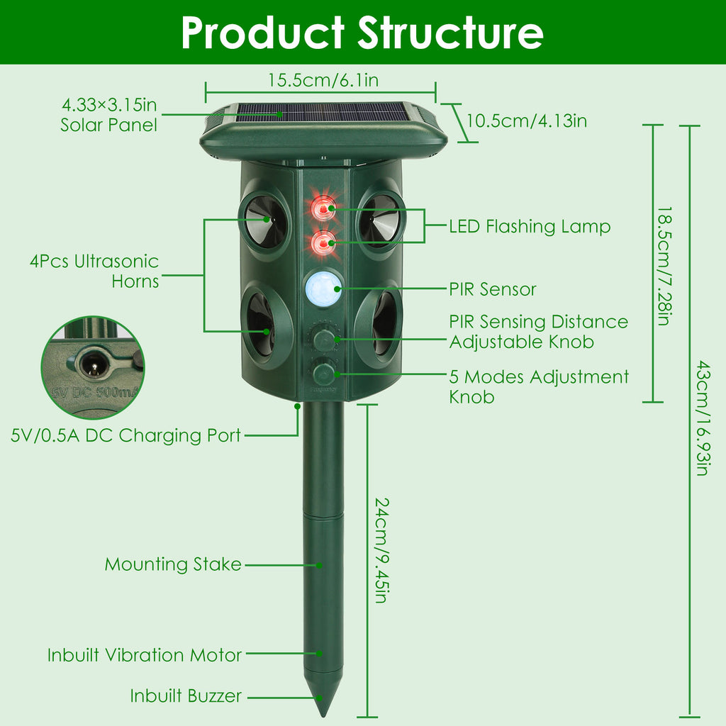 Solar Ultrasonic Animal Repeller with Motion Sensor