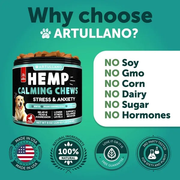 Hemp Calming Chews for Dogs – Natural Stress Support (120 Chews)
