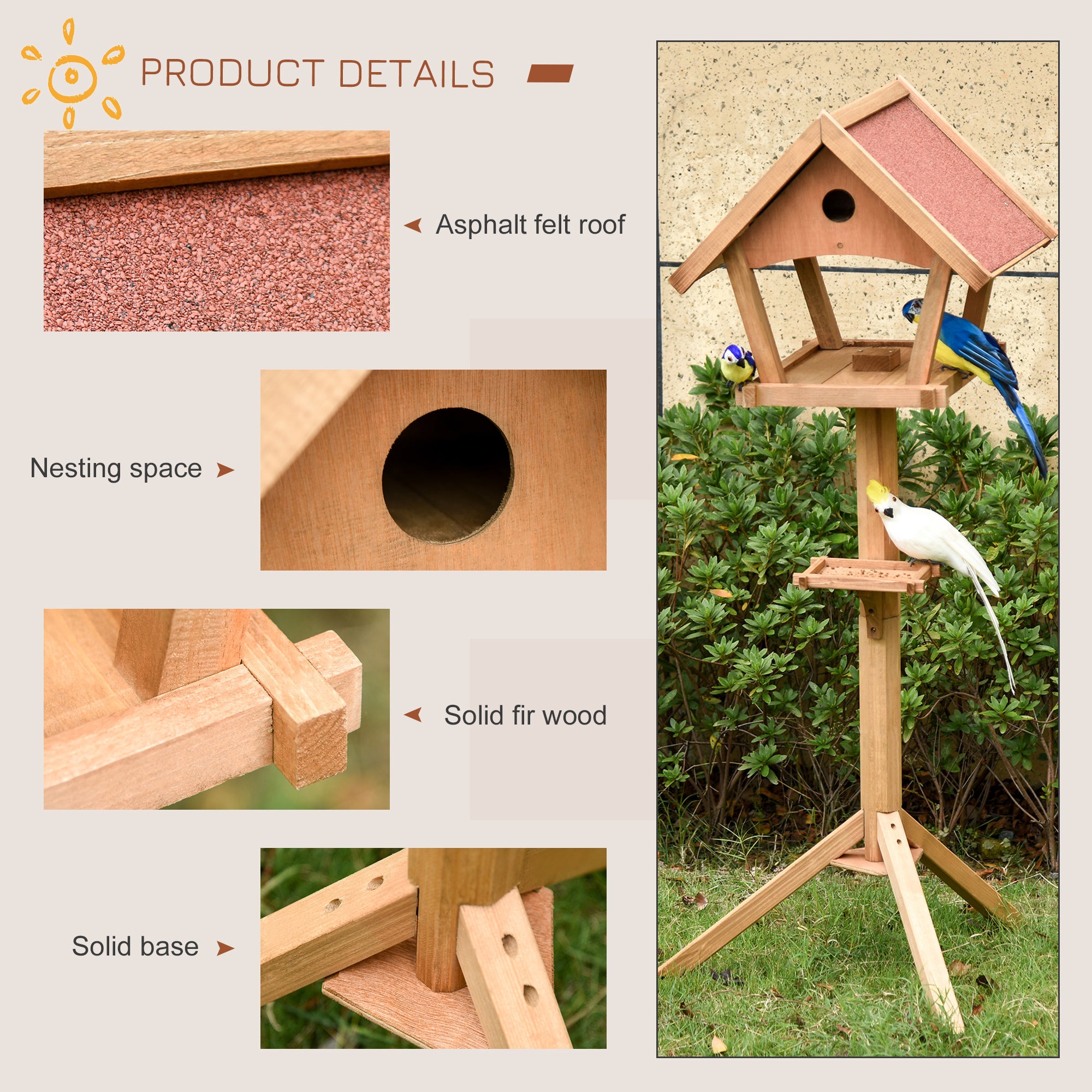 PawHut Wooden Bird Table – Freestanding Garden Feeding Station