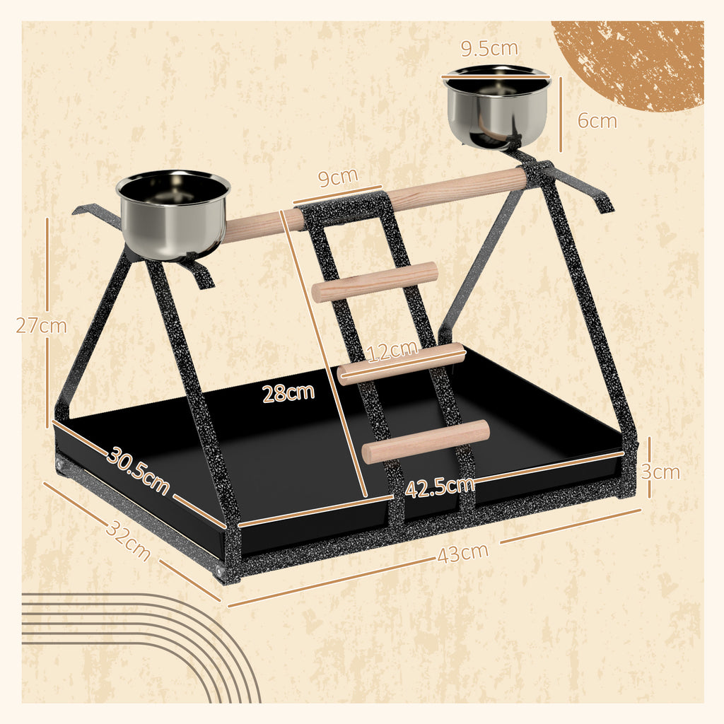 PawHut Parrot Stand with Wood Perch, Ladder & Feeder