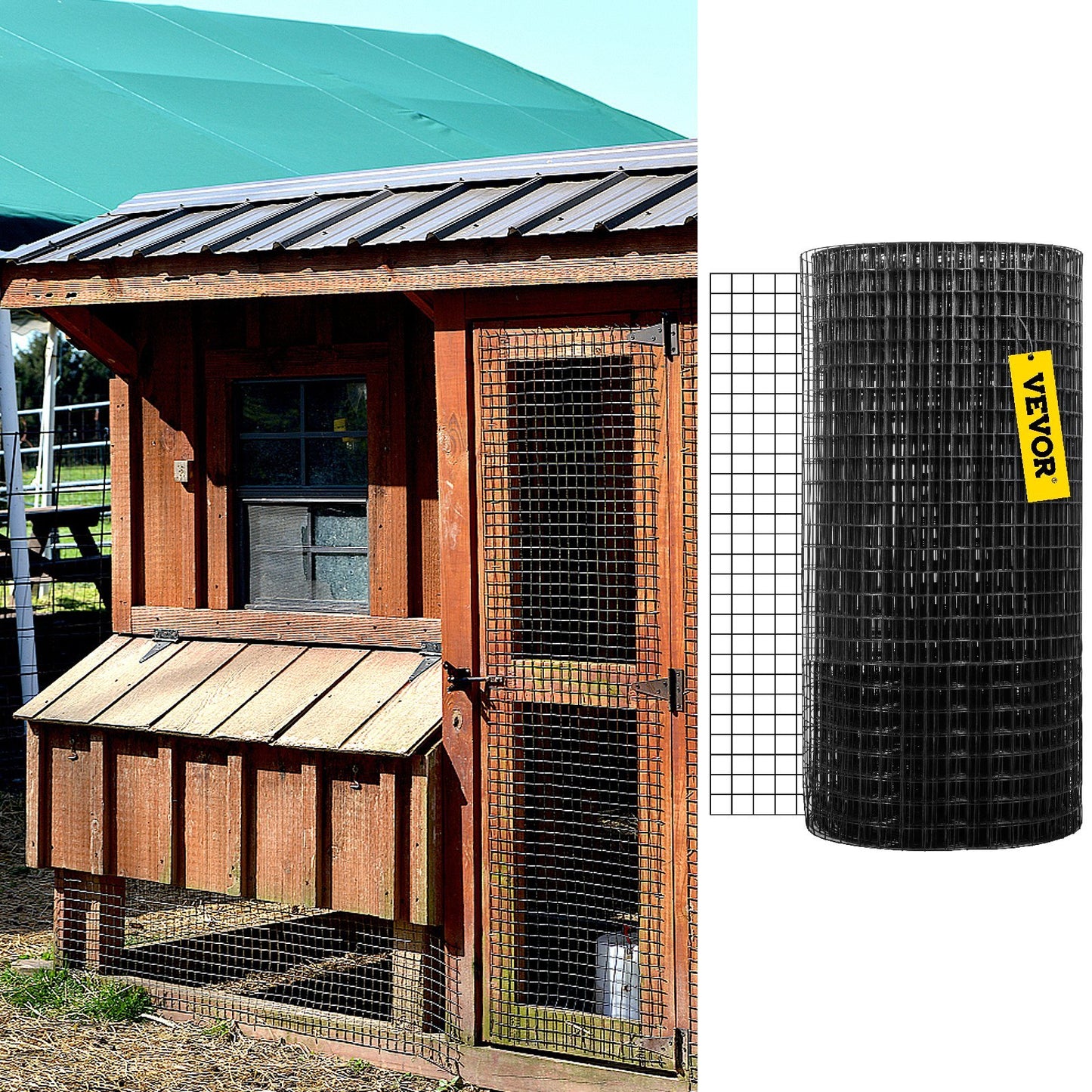 Hardware Cloth, Galvanized Steel Vinyl Coated 16 Gauge Chicken Wire Fencing Cutting Plier & A Pair Of Fabric Gloves, For Garden Fencing & Pet Enclosures, Black