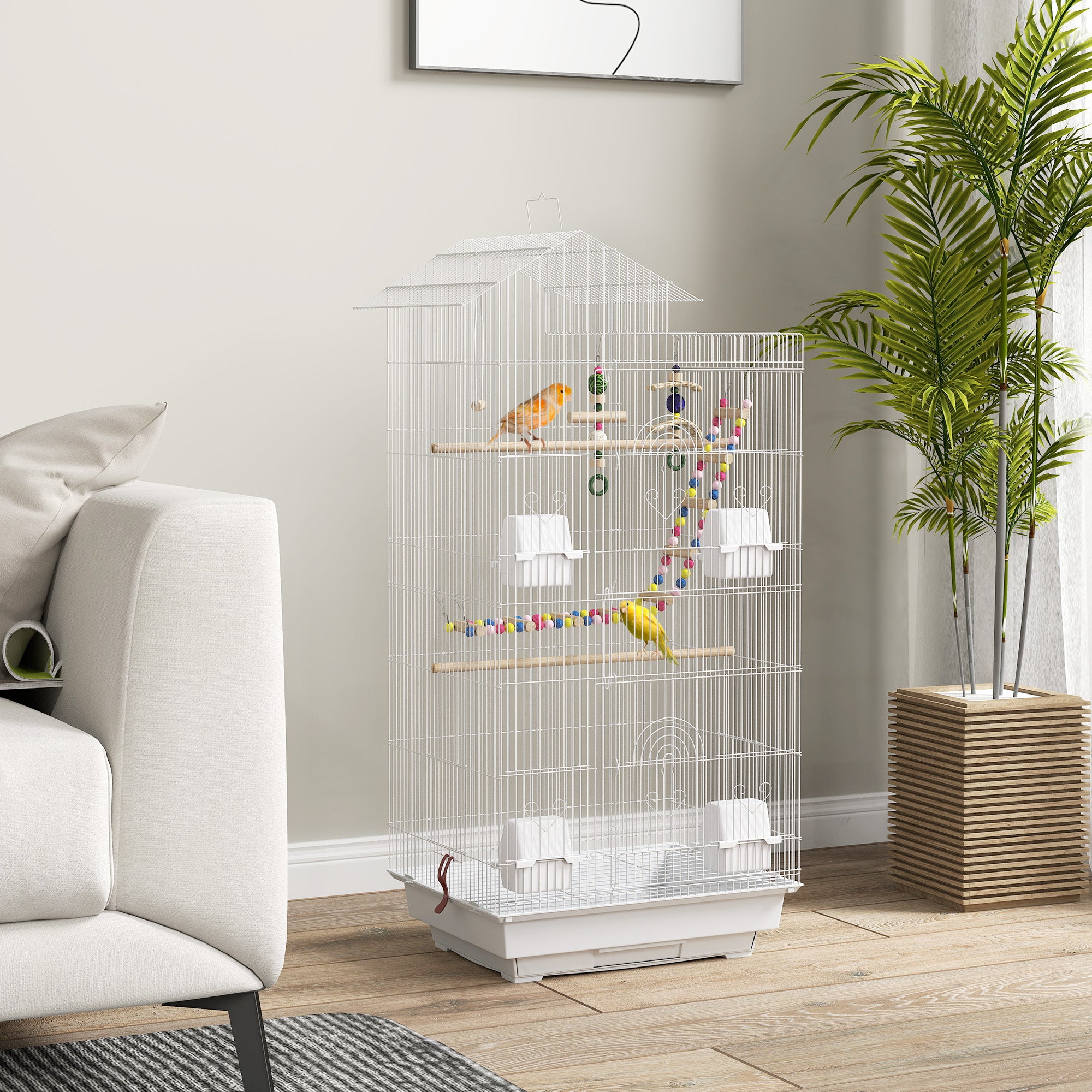 PawHut Tall Bird Cage with Accessories & Toys