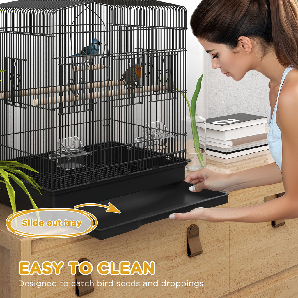 PawHut Large Metal Bird Cage with Perches, Bowls & Swing