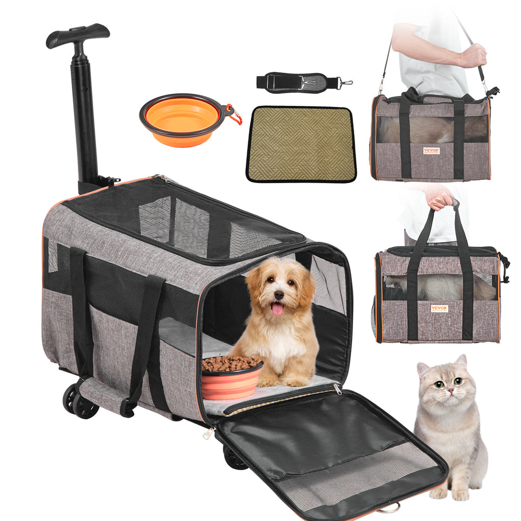 Rolling Pet Carrier with Wheels – Airline Approved (Grey)