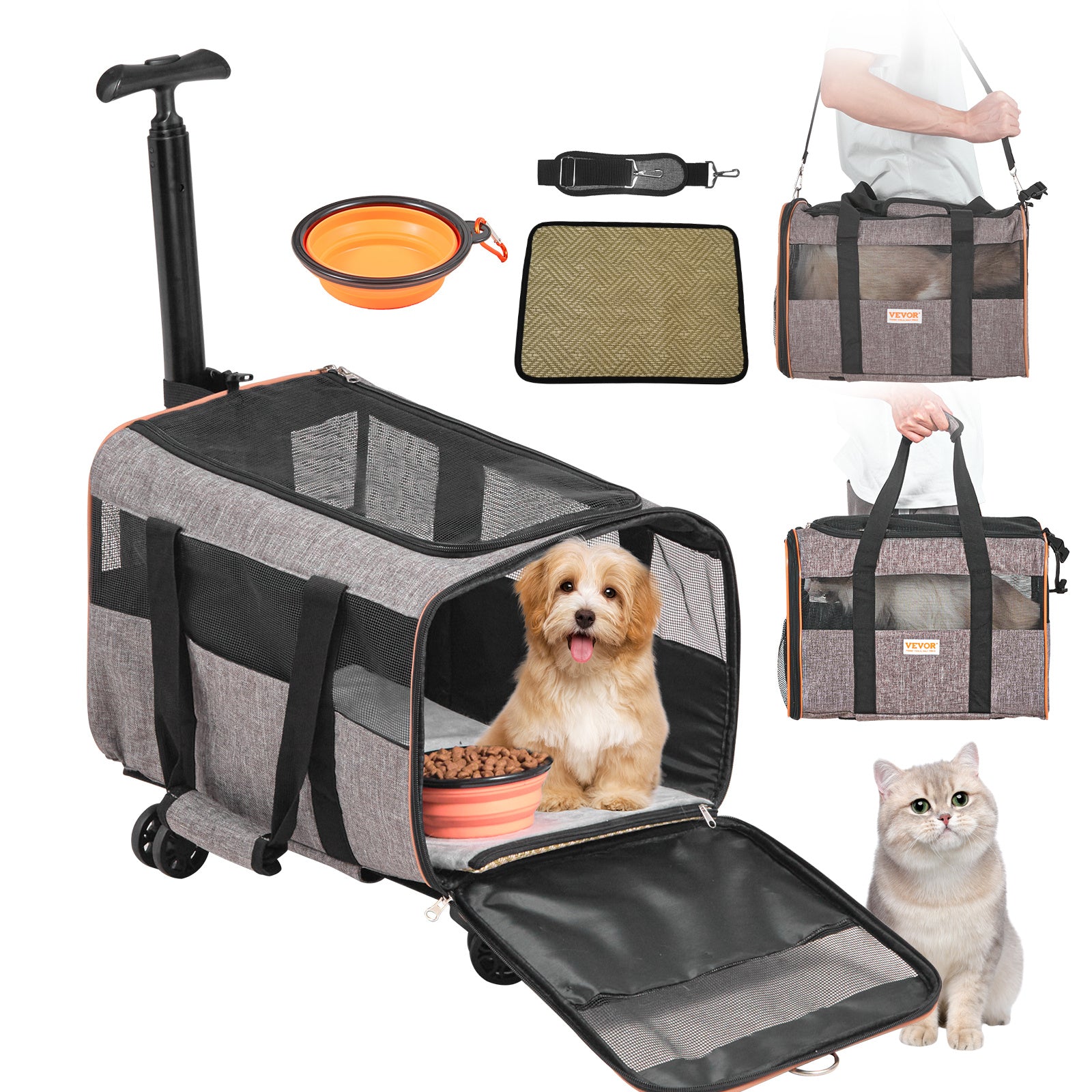 Rolling Pet Carrier with Wheels – Airline Approved (Grey)