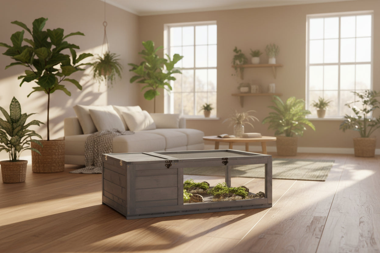 PawHut Wooden Tortoise House & Reptile Habitat