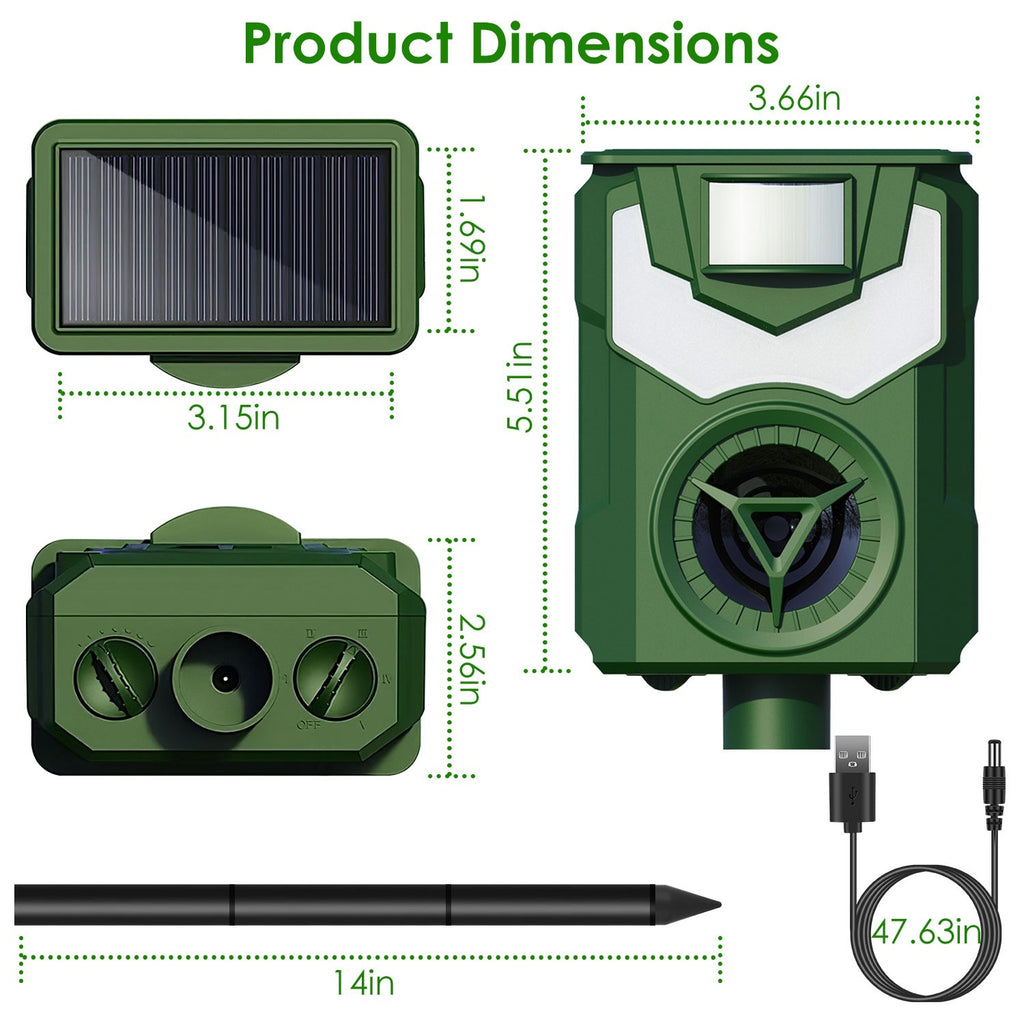 Solar Ultrasonic Animal Repeller with Flame Light