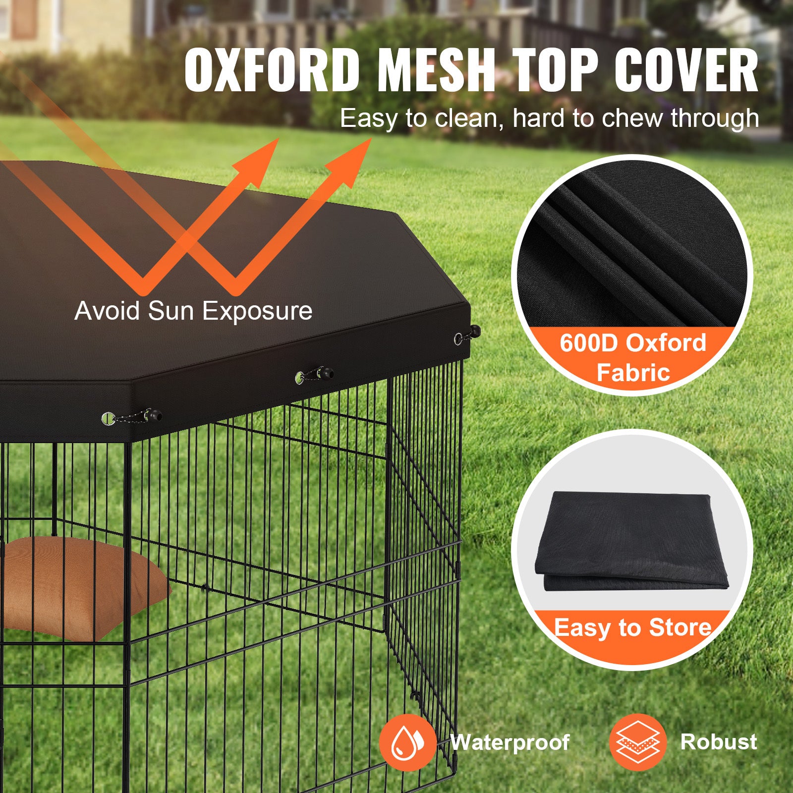 Foldable Metal Dog Playpen with Top Cover – 24" Height