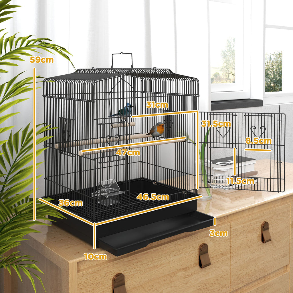 PawHut Large Metal Bird Cage with Perches, Bowls & Swing