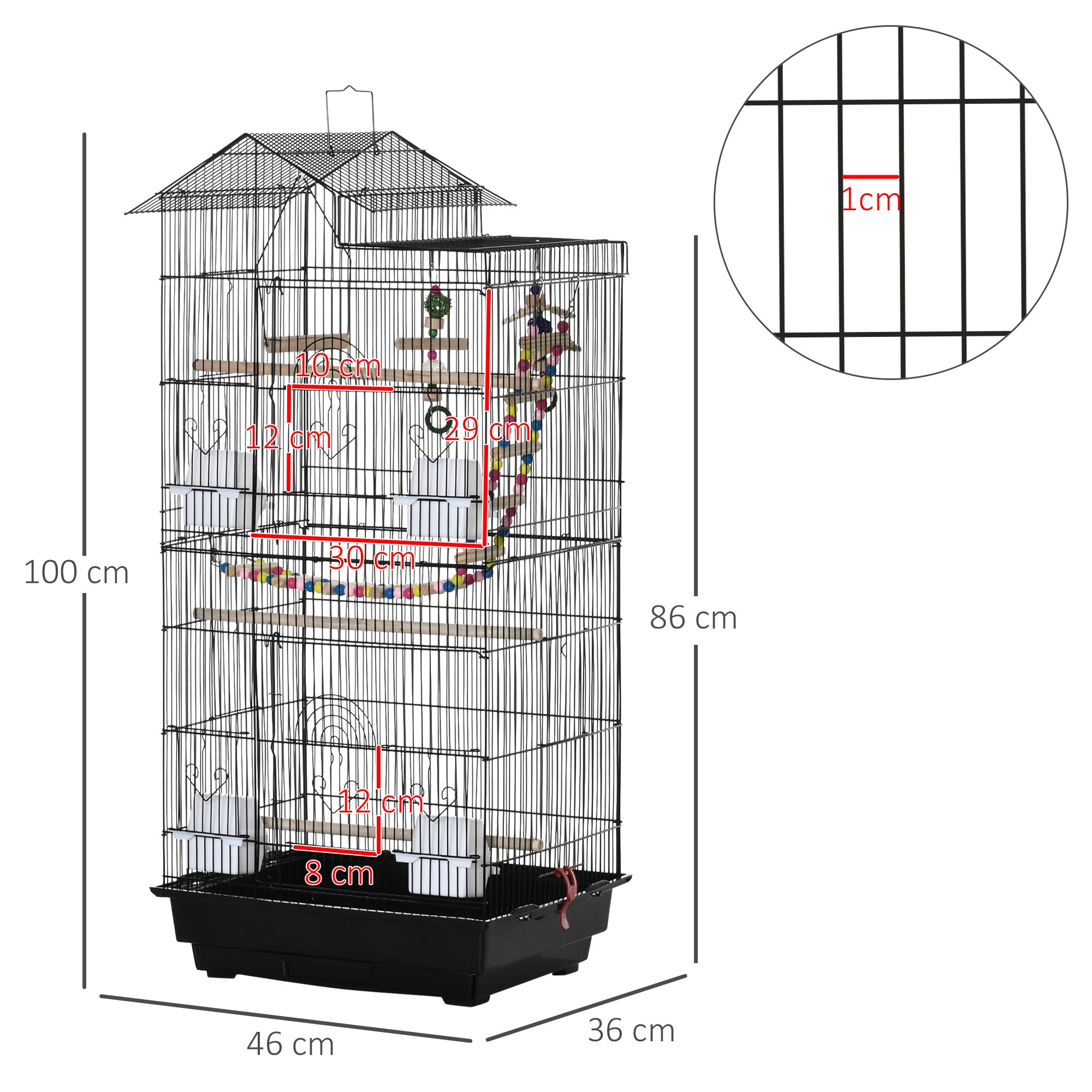 PawHut Tall Bird Cage with Accessories & Toys