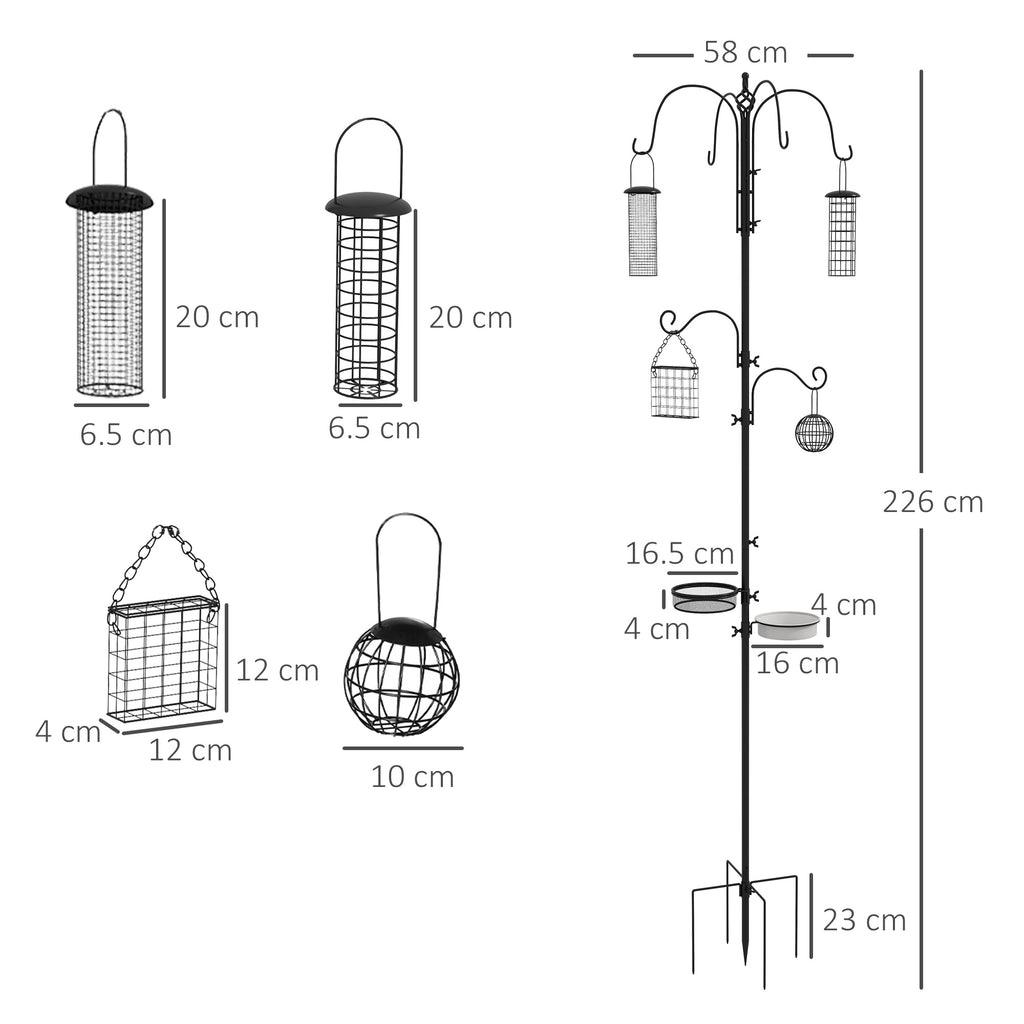 PawHut Bird Feeding Station Kit – Outdoor Wild Bird Feeder Pole with 6 Hooks & 4 Feeders