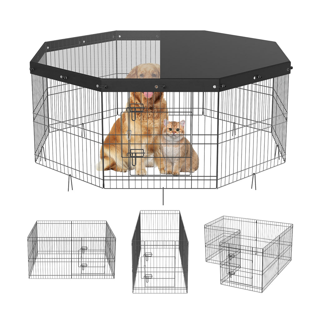 Foldable Metal Dog Playpen with Top Cover – 24" Height