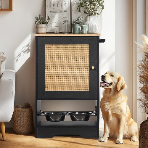 Pet Feeding Station with Storage & Elevated Bowls
