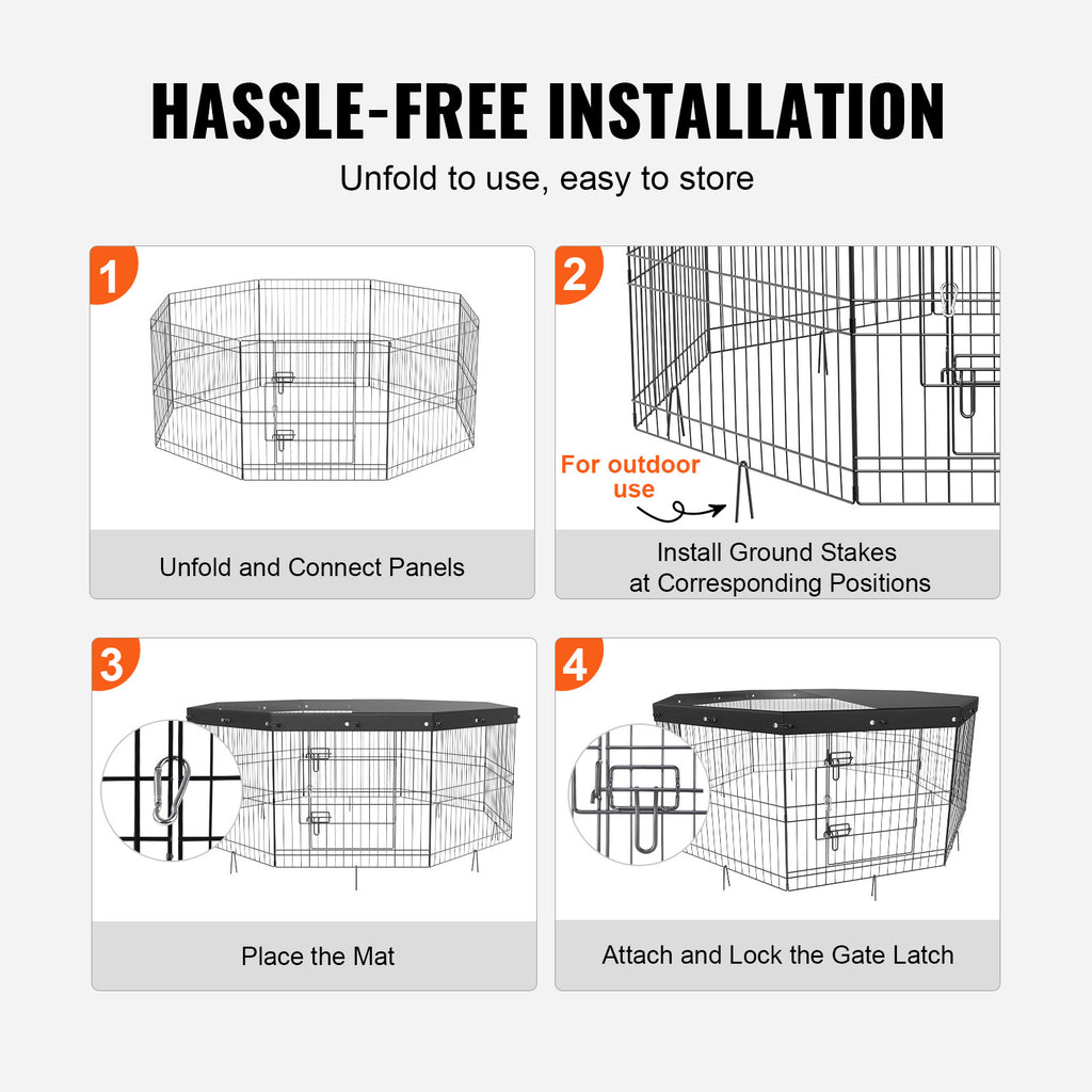 Foldable Metal Dog Playpen with Top Cover – 24" Height