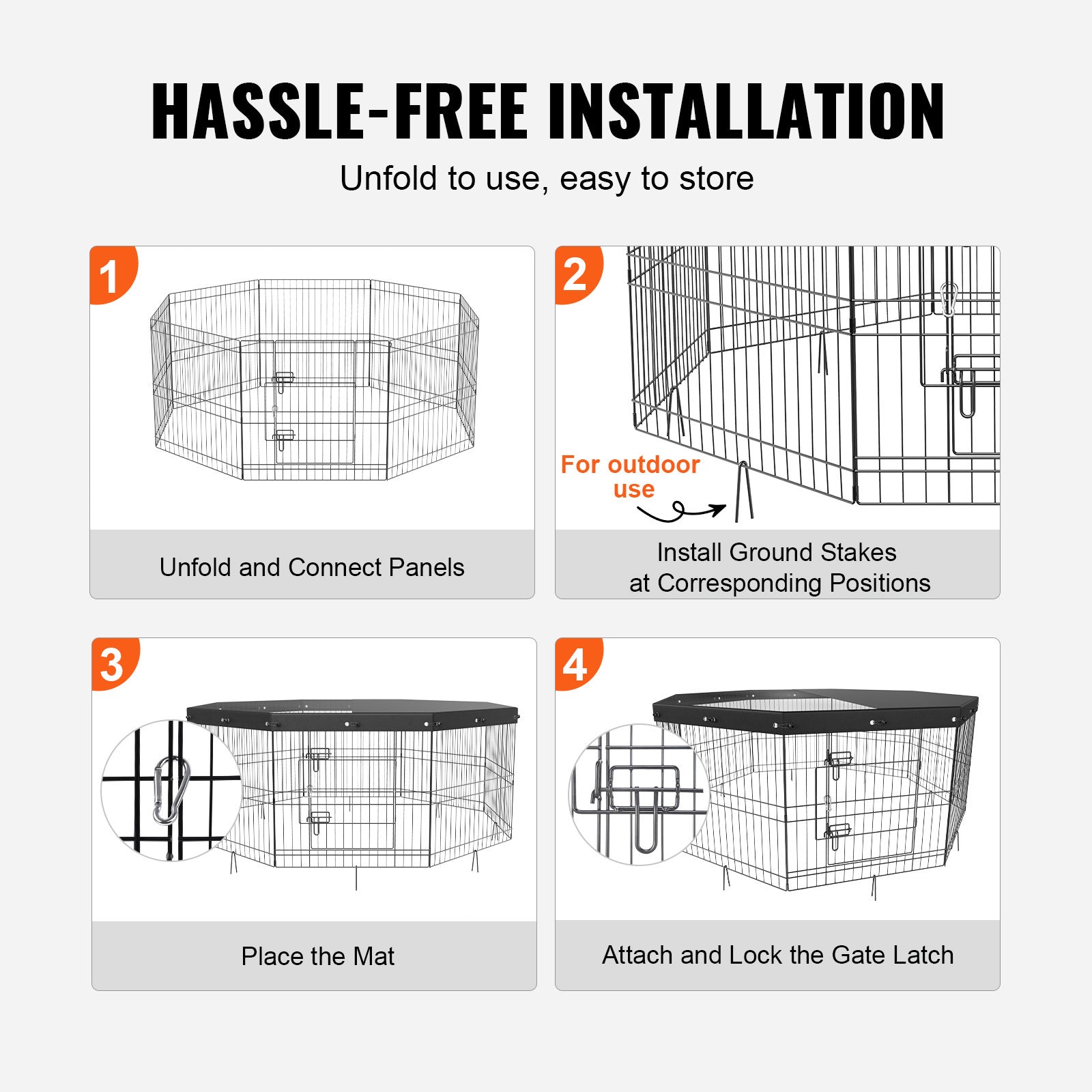 Foldable Metal Dog Playpen with Top Cover – 24" Height