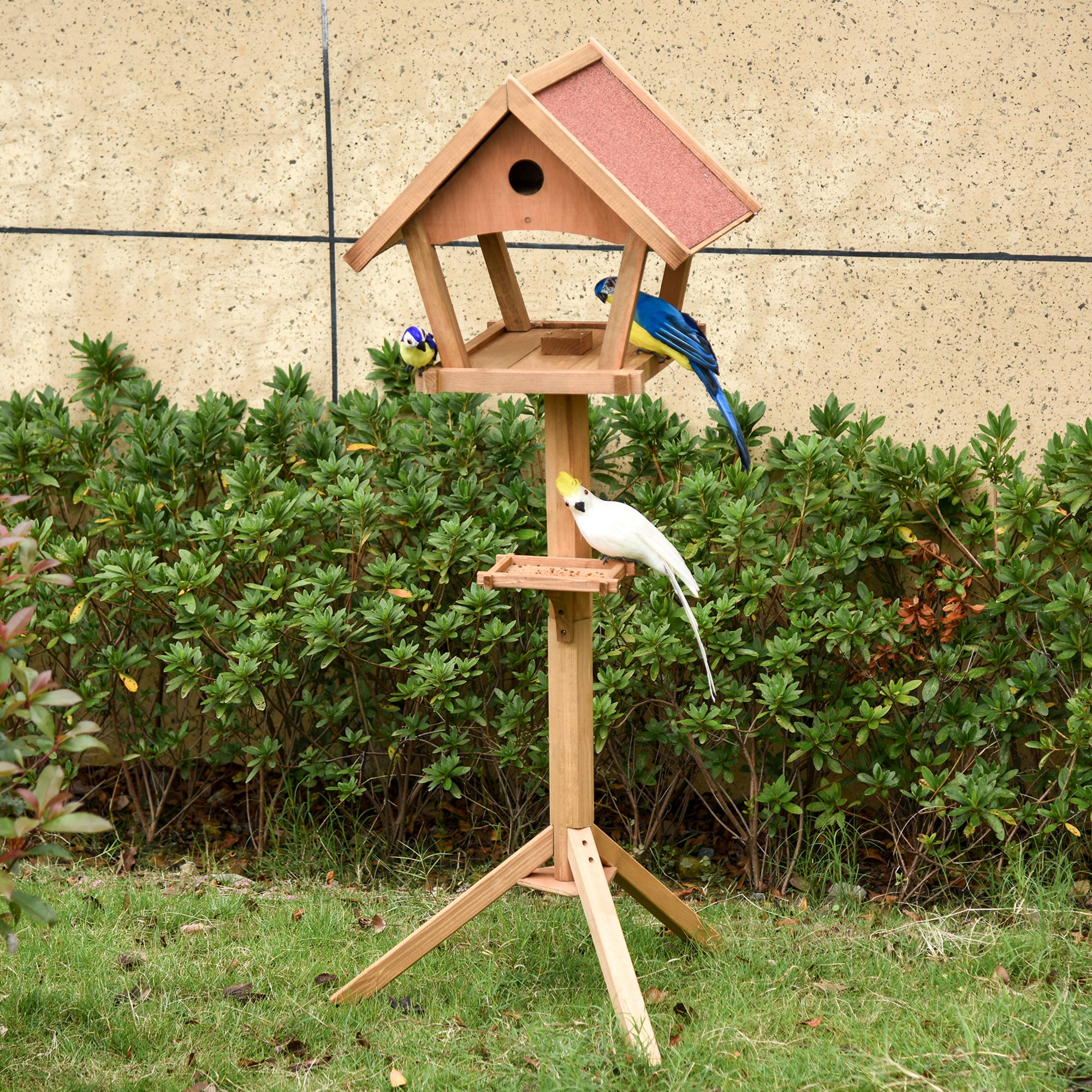 PawHut Wooden Bird Table – Freestanding Garden Feeding Station