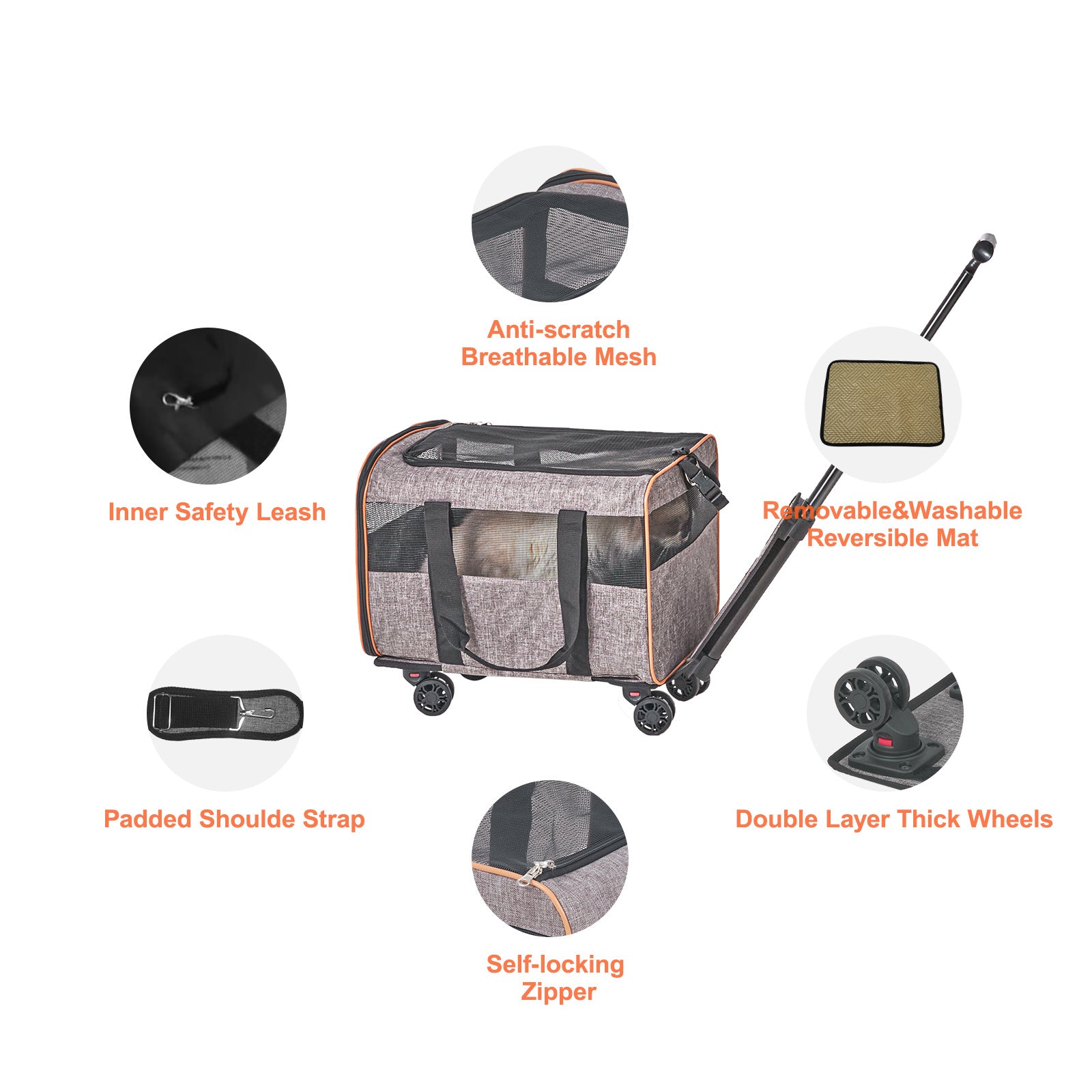 Rolling Pet Carrier with Wheels – Airline Approved (Grey)