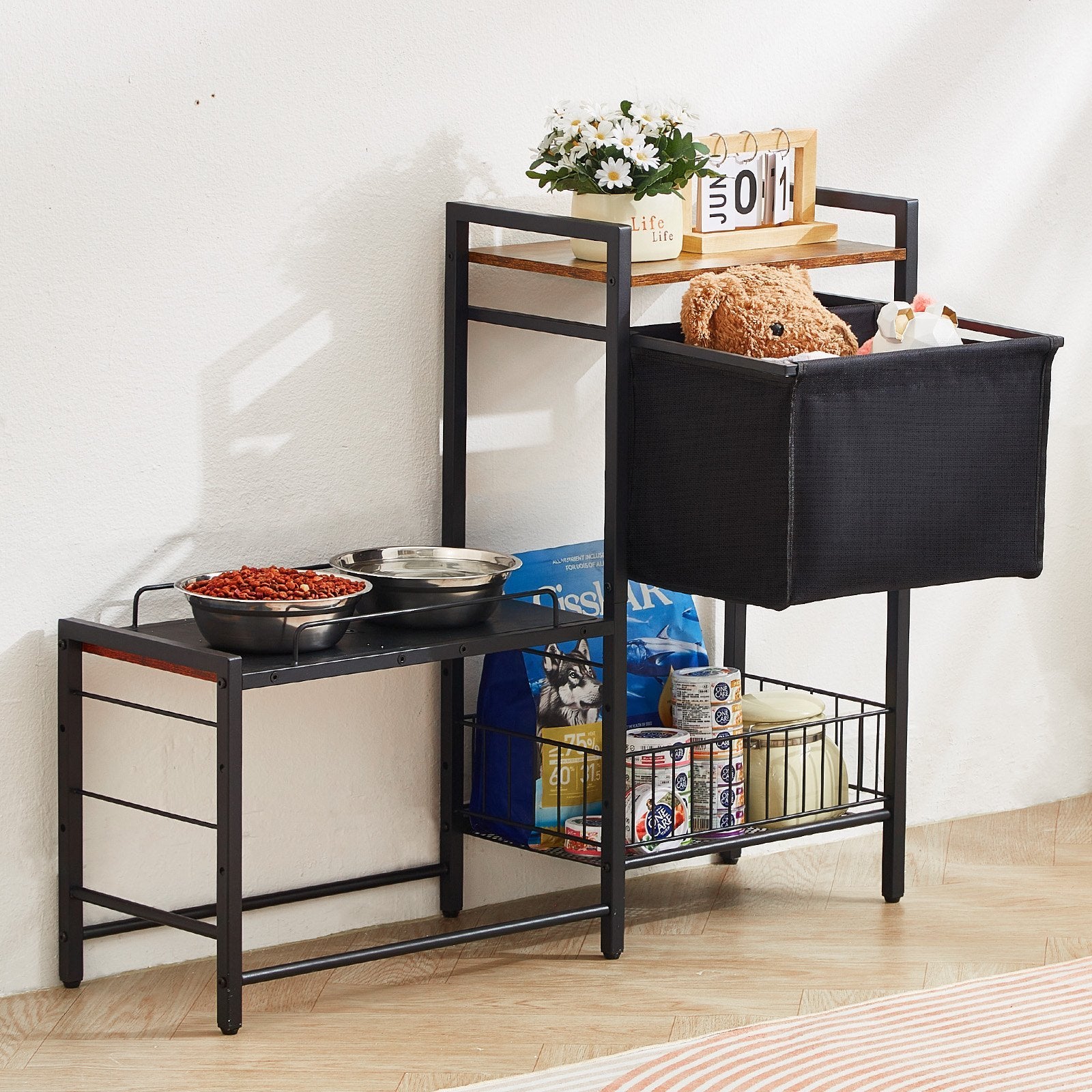 Raised Pet Feeding Station with Storage – Adjustable, Organized & Pet-Friendly