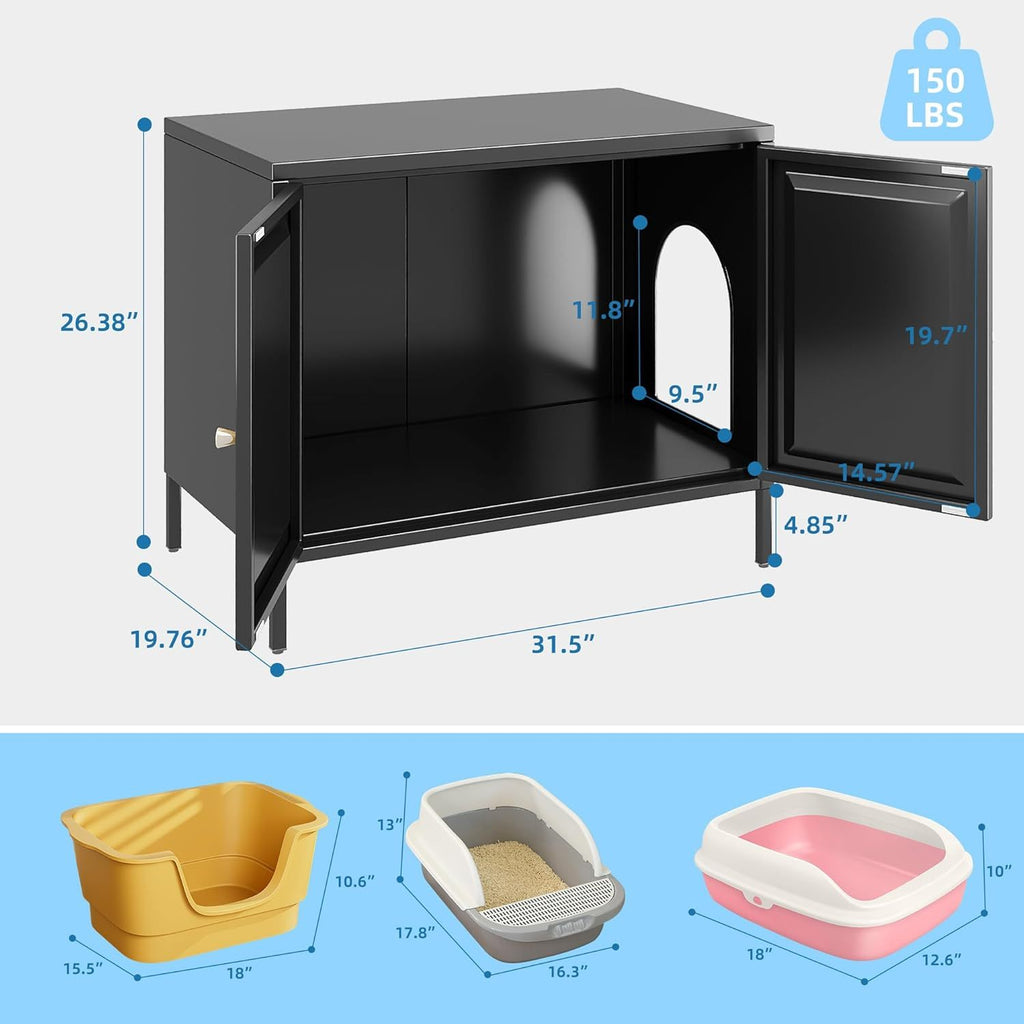 Metal Cat Litter Box Enclosure with Barn Door