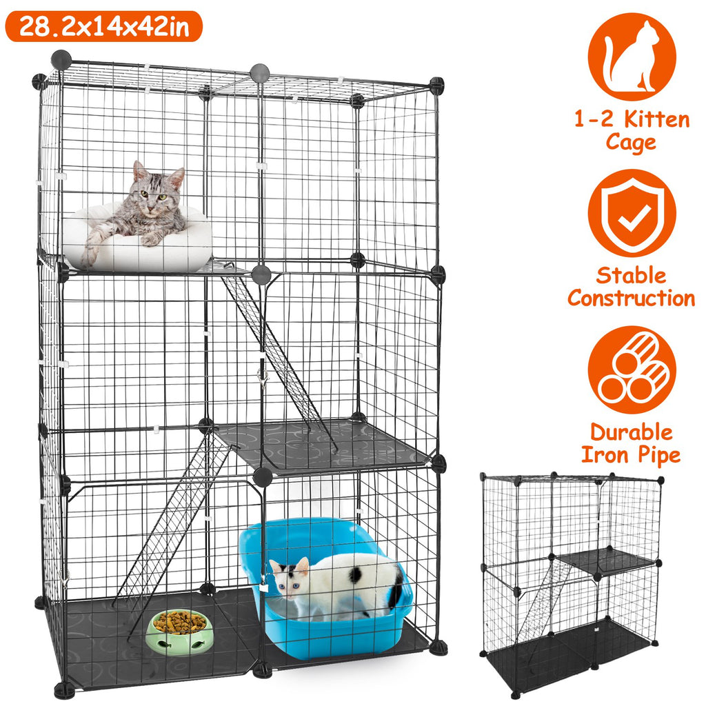 3-Tier Cat Playpen Cage – Indoor Metal Cat House