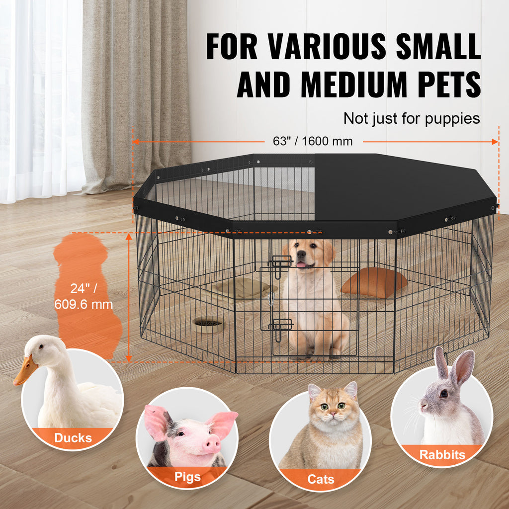 Foldable Metal Dog Playpen with Top Cover – 24" Height