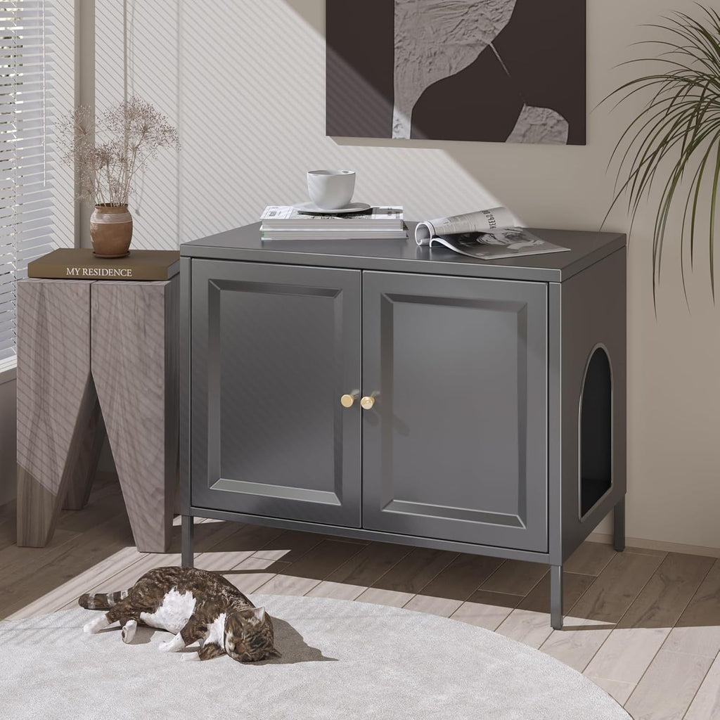 Metal Cat Litter Box Enclosure with Barn Door