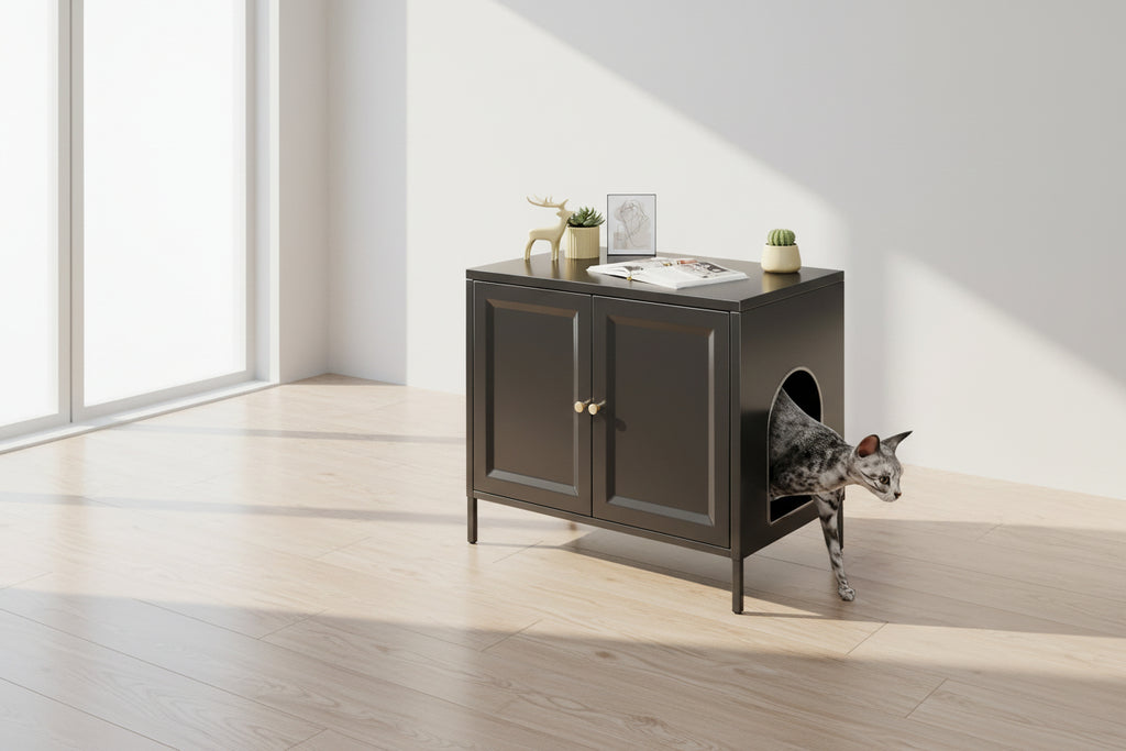 Metal Cat Litter Box Enclosure with Barn Door