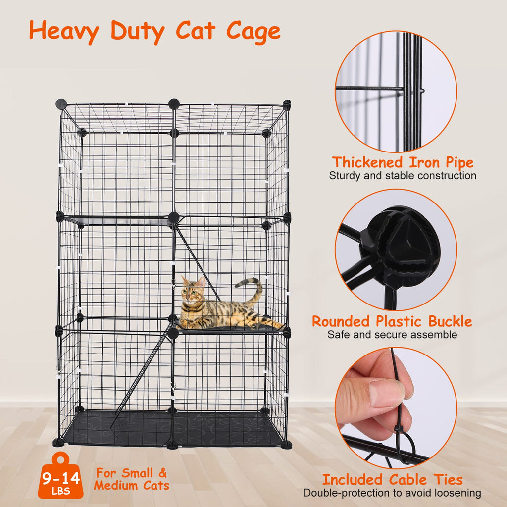 3-Tier Cat Playpen Cage – Indoor Metal Cat House