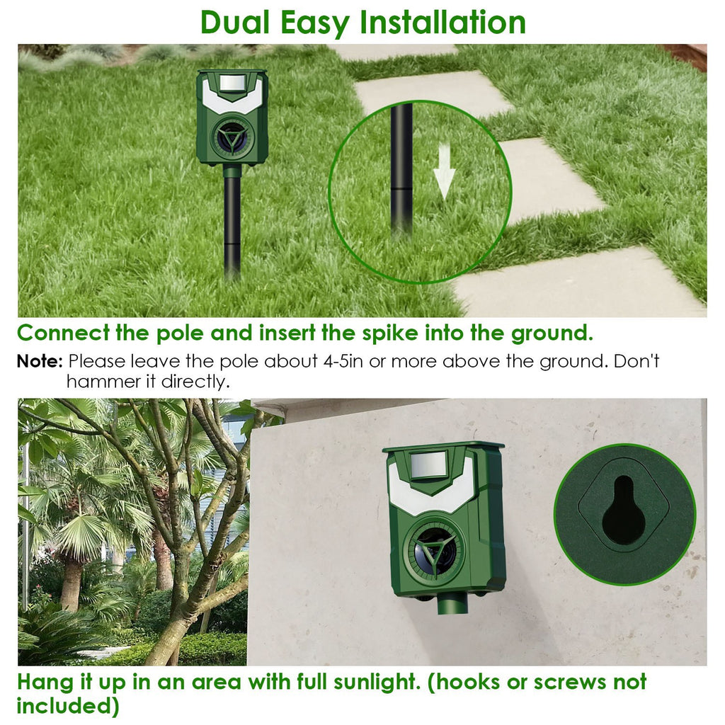Solar Ultrasonic Animal Repeller with Flame Light