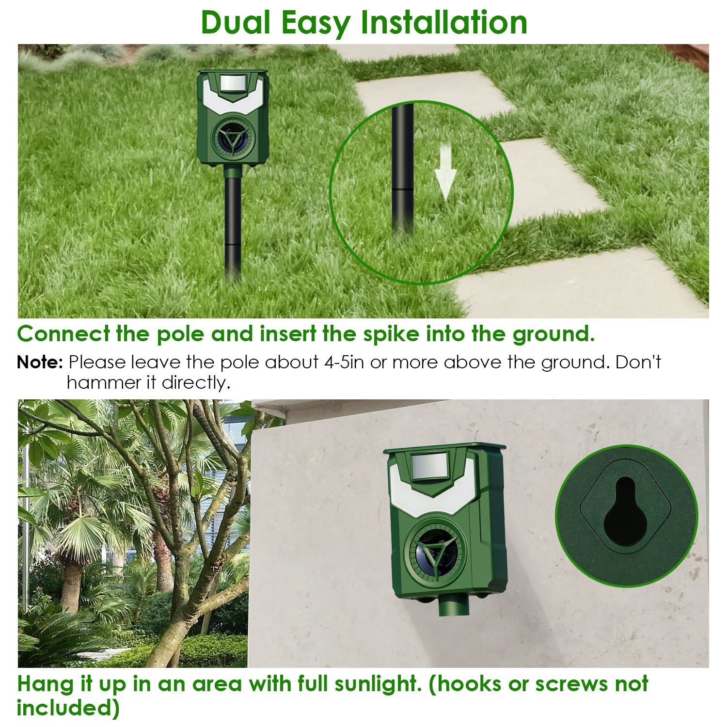 Solar Ultrasonic Animal Repeller with Flame Light