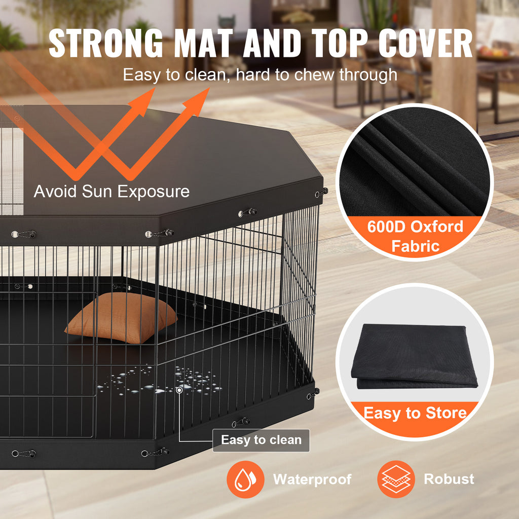 Foldable Metal Dog Playpen with Top Cover – 24 in