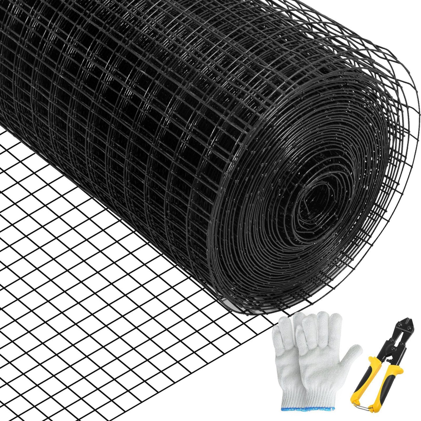Hardware Cloth, Galvanized Steel Vinyl Coated 16 Gauge Chicken Wire Fencing Cutting Plier & A Pair Of Fabric Gloves, For Garden Fencing & Pet Enclosures, Black