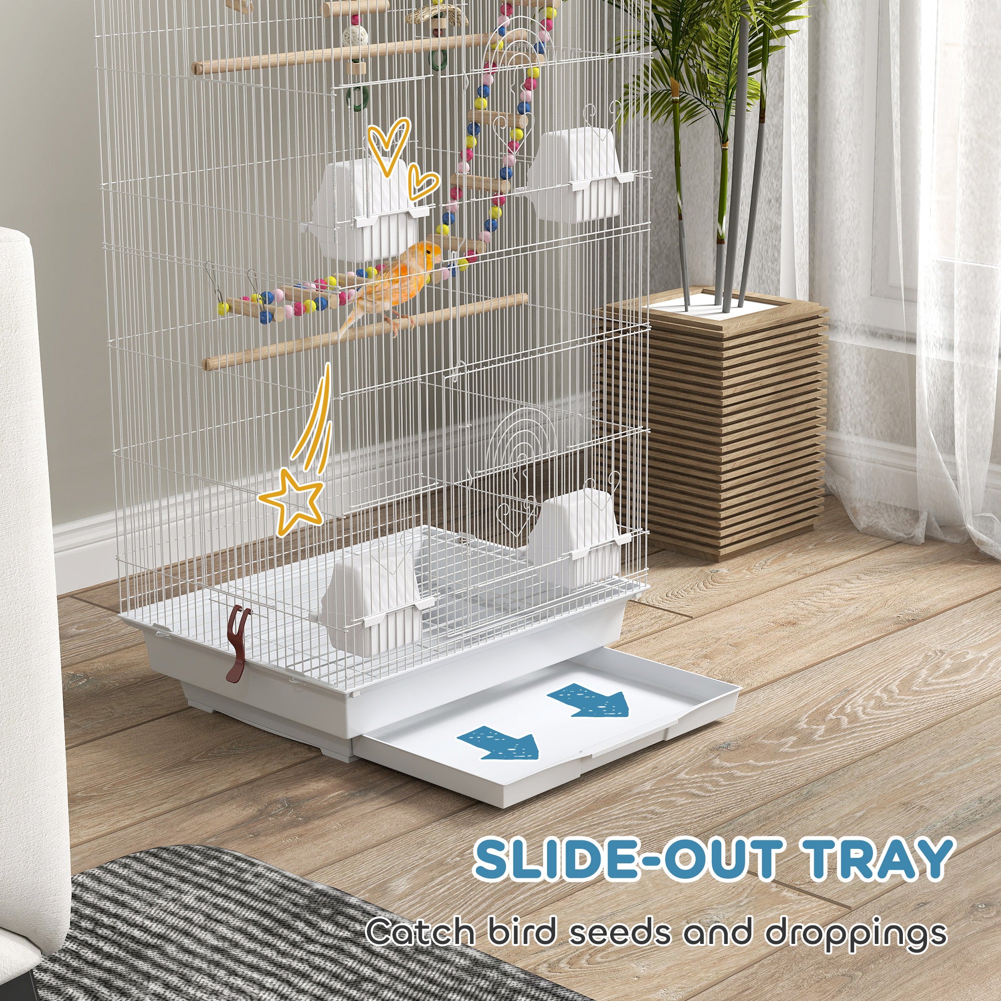 PawHut Tall Bird Cage with Accessories & Toys