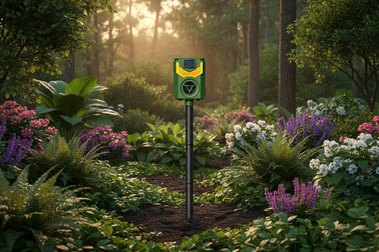 Solar Ultrasonic Animal Repeller with Flame Light