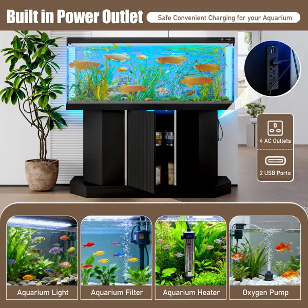 Modern Aquarium Stand with Power Outlet – 55–75 Gallon