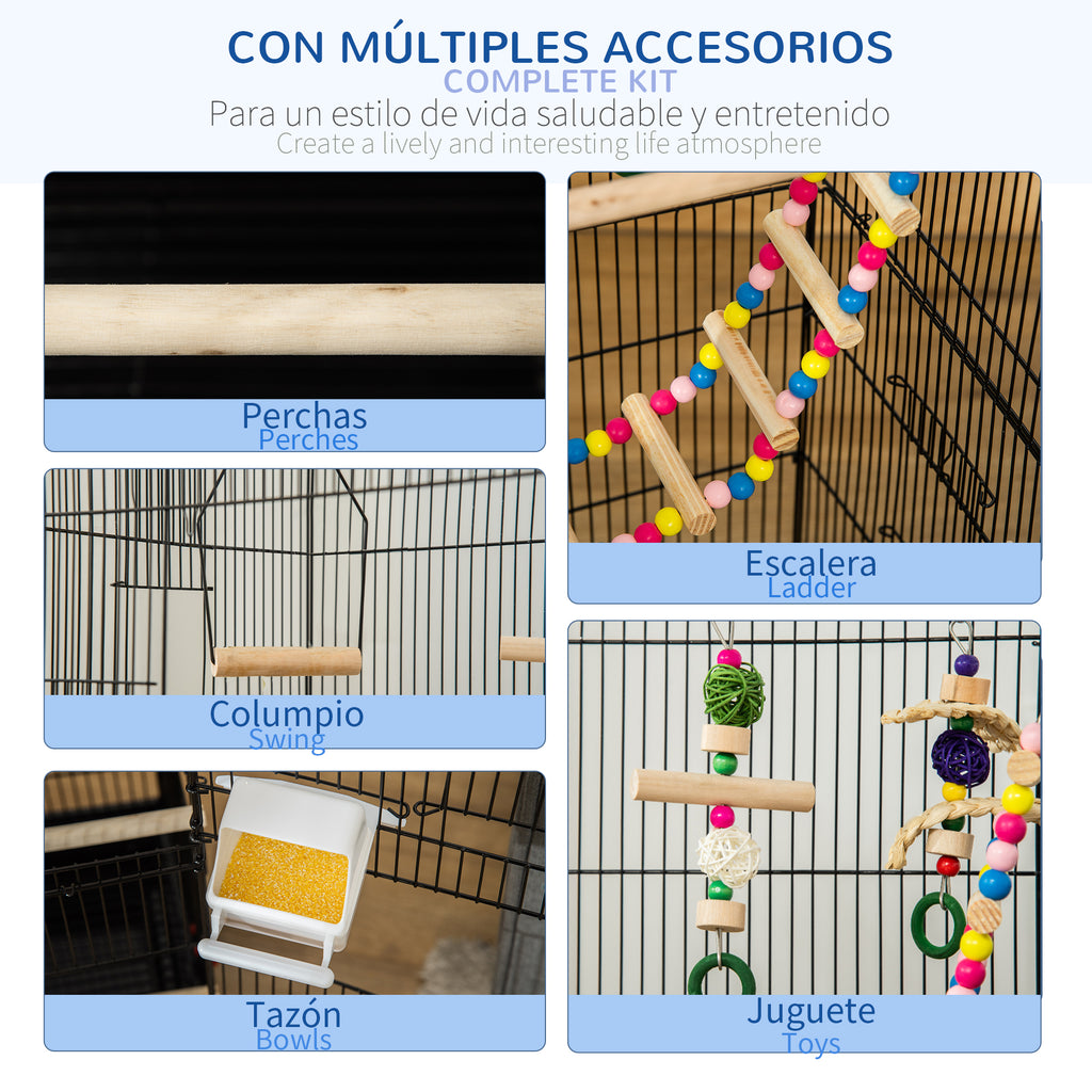PawHut Tall Bird Cage with Accessories & Toys