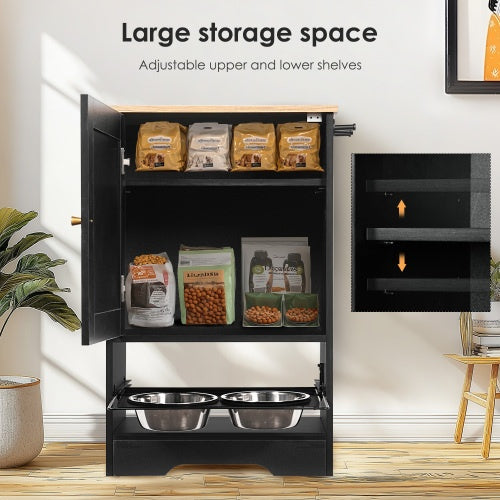 Pet Feeding Station with Storage & Elevated Bowls