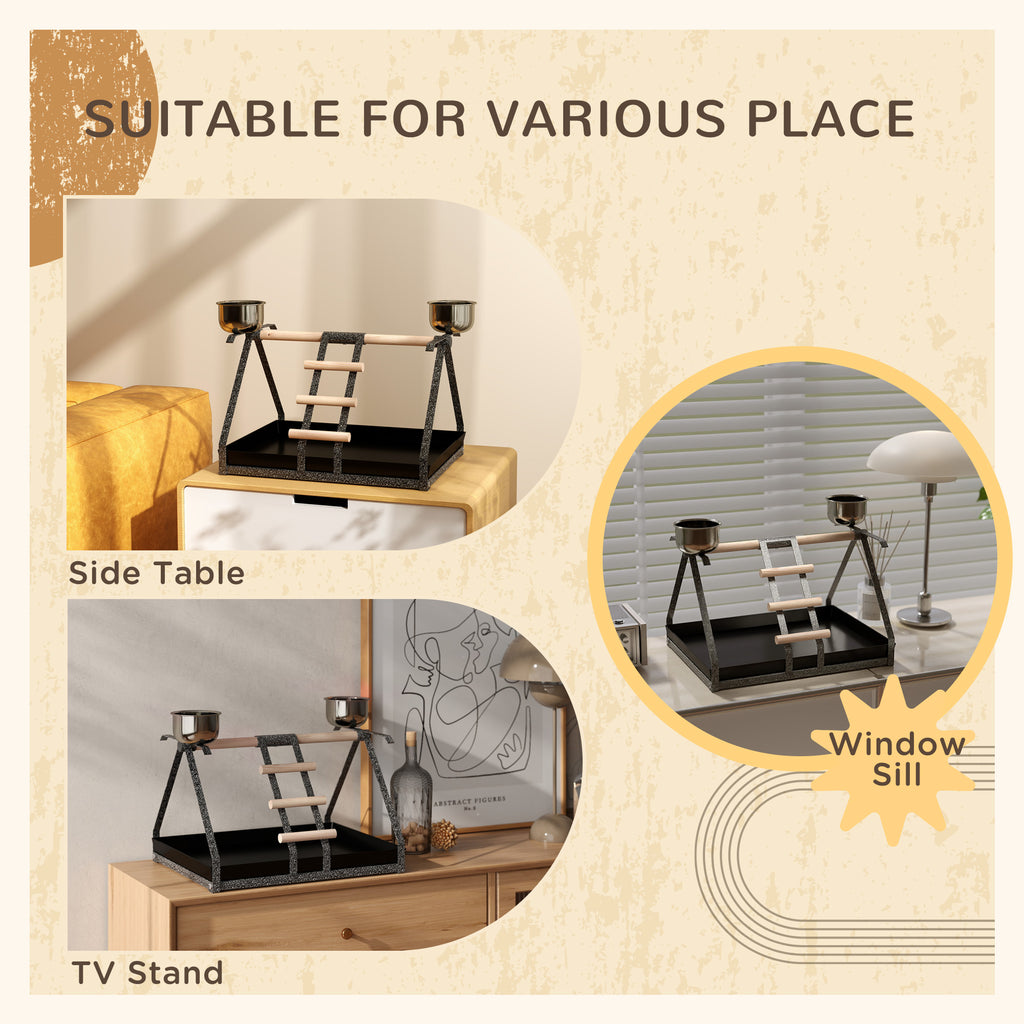PawHut Parrot Stand with Wood Perch, Ladder & Feeder
