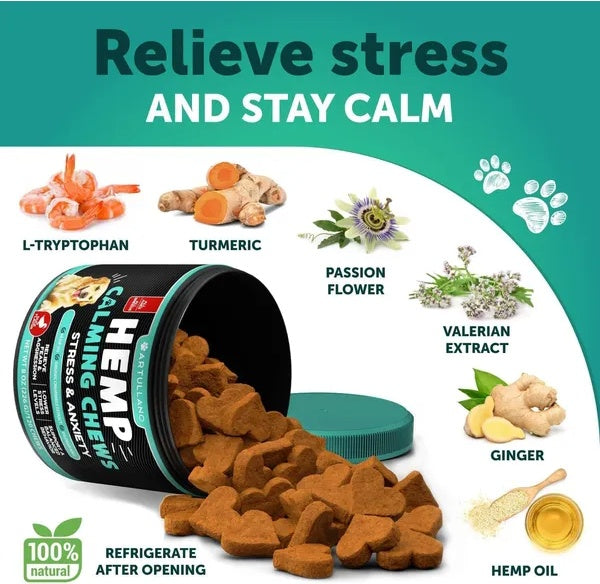 Hemp Calming Chews for Dogs – Natural Stress Support (120 Chews)
