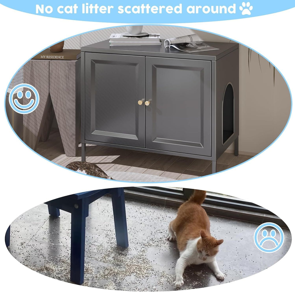 Metal Cat Litter Box Enclosure with Barn Door