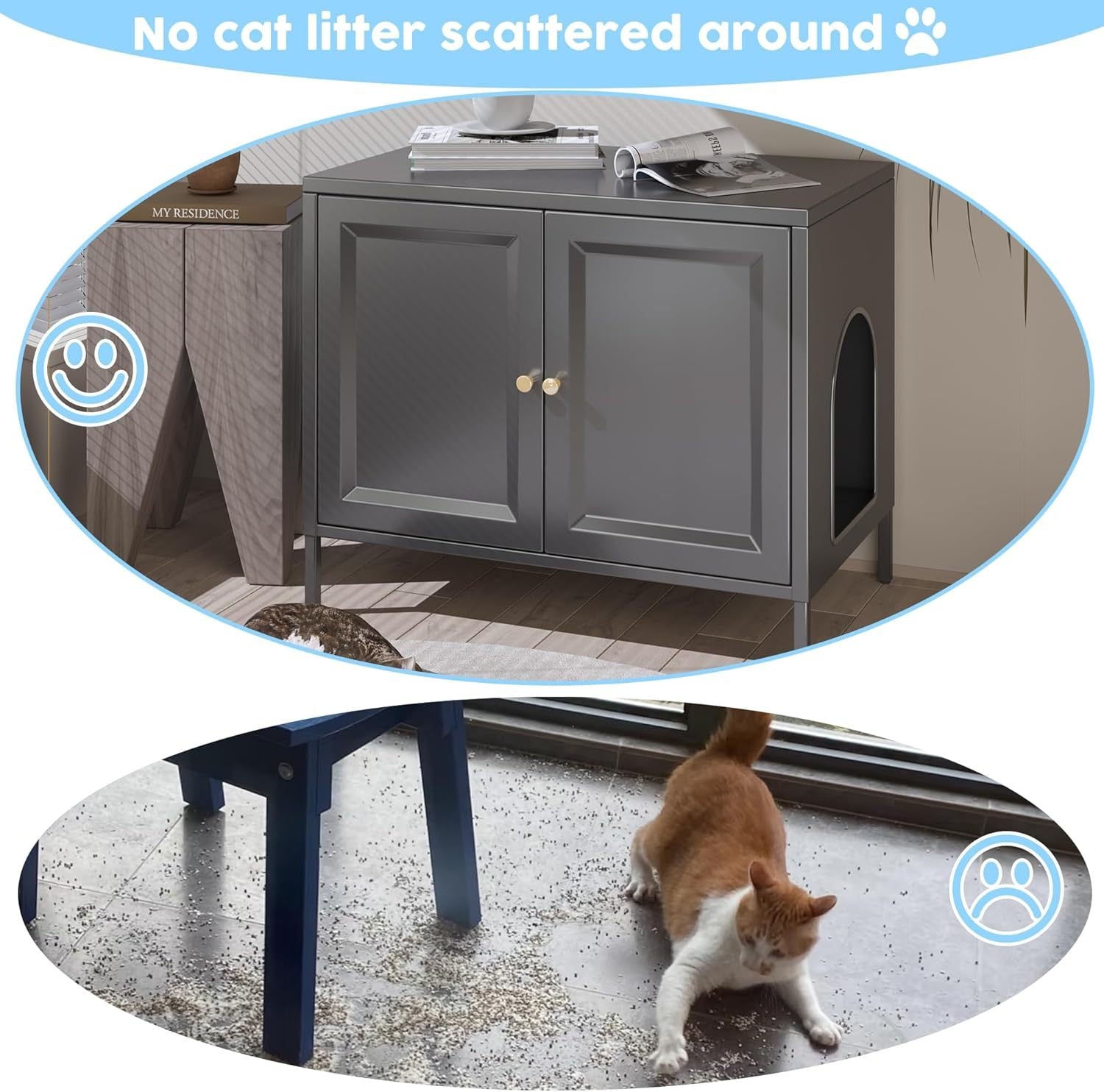 Metal Cat Litter Box Enclosure with Barn Door