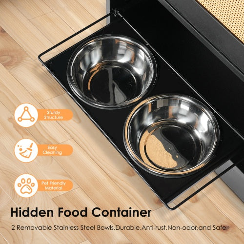 Pet Feeding Station with Storage & Elevated Bowls