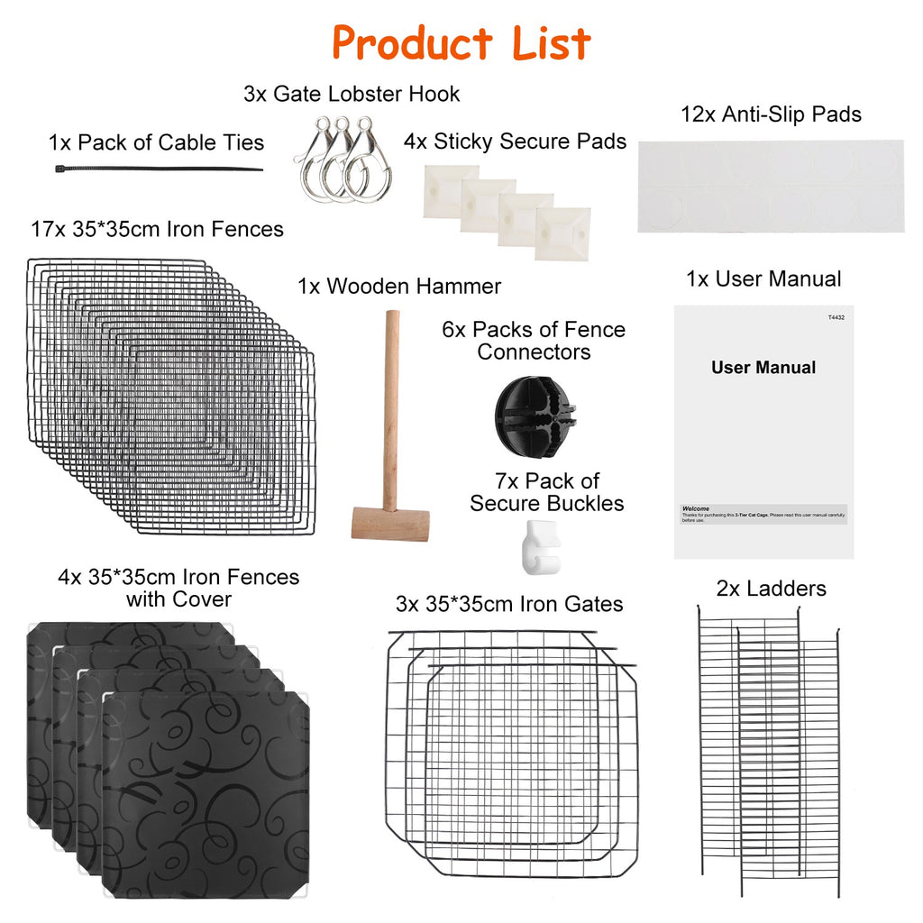3-Tier Cat Playpen Cage – Indoor Metal Cat House