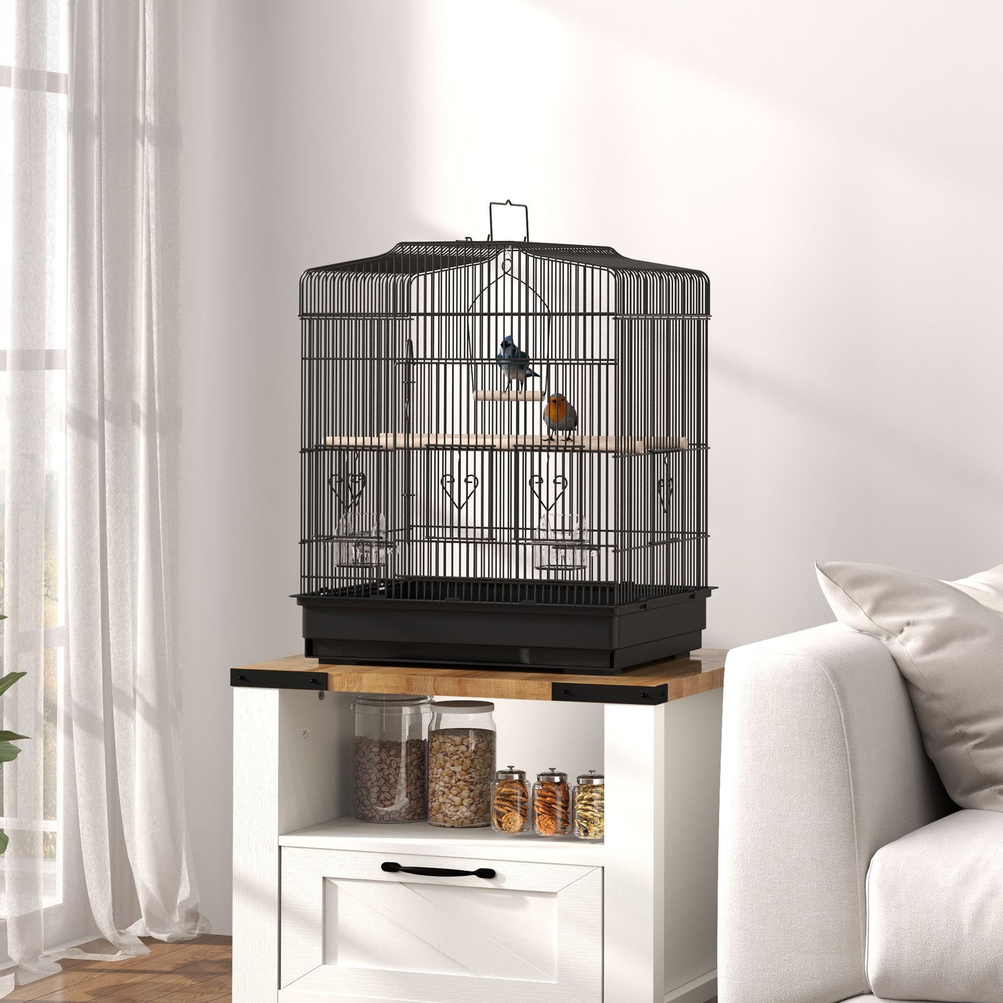 PawHut Large Metal Bird Cage with Perches, Bowls & Swing